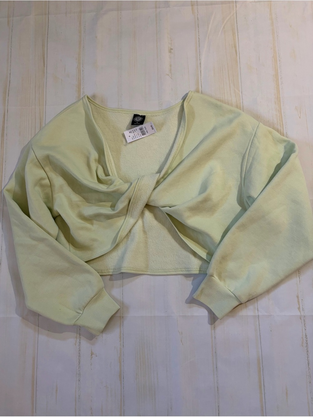 PacSun Pale Mint O/SCropped Twist-Front Sweatshirt - Size Small